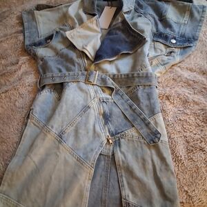 AKIRA Blue Patchwork Denim Varsity Jacket